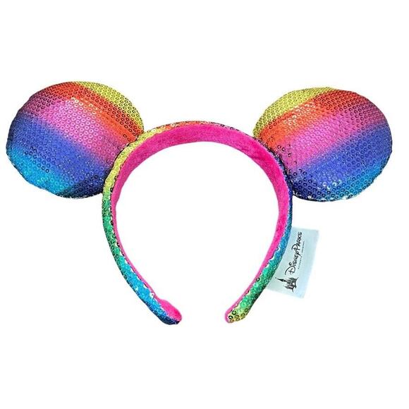 Disney Parks Rainbow Sequin Minnie Mickey Mouse Ears Headband Girls Colorful - Picture 1 of 15